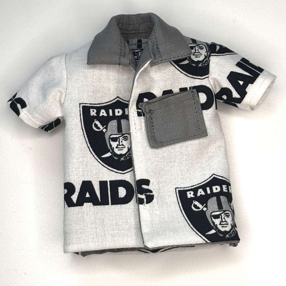 Handcrafted mini Las Vegas Raiders themed shirt lined in gray with real pocket
